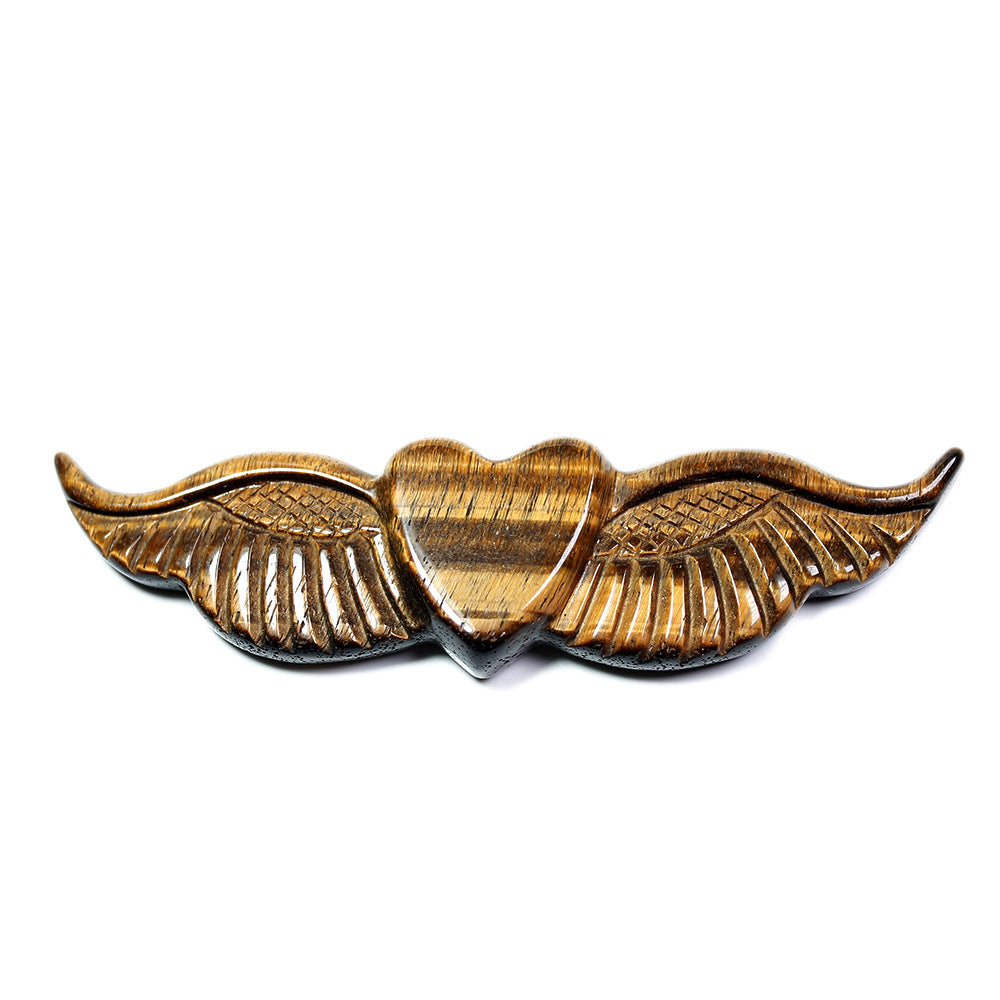 Polished carved Tiger eye Crystal crafts Love wings,100mm