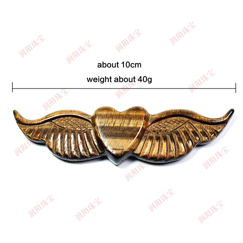 Polished carved Tiger eye Crystal crafts Love wings,100mm