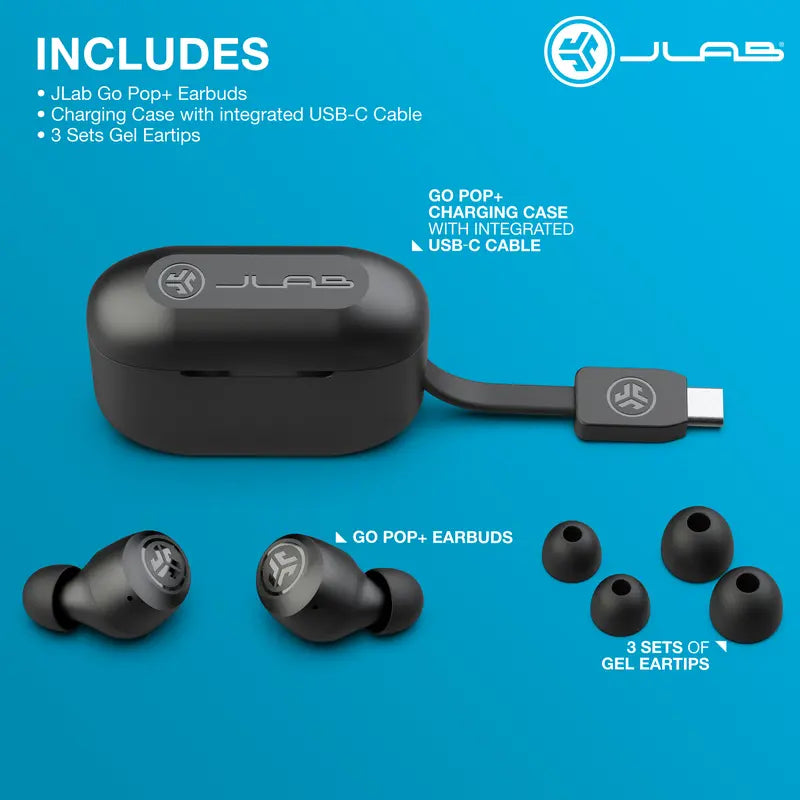 Earbuds Must-Have: JLab GO POP+ True Wireless Earbuds with 35+ Hour Playtime and Custom EQ3 Sound