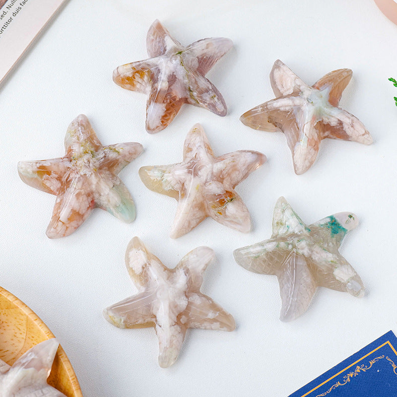Natural cherry blossom Starfish Carving, 55-60mm
