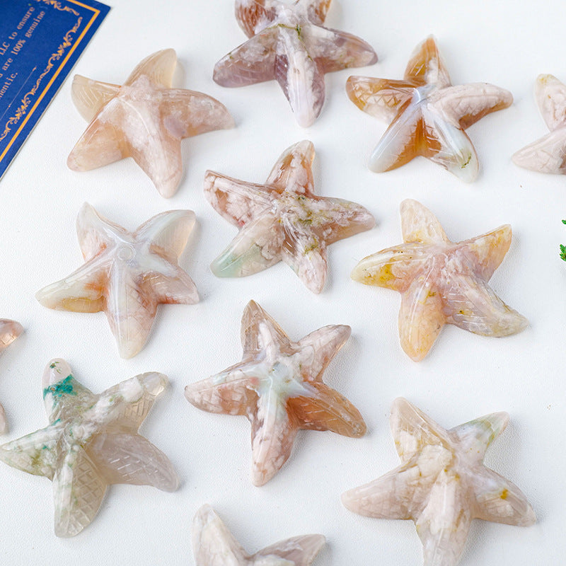 Natural cherry blossom Starfish Carving, 55-60mm