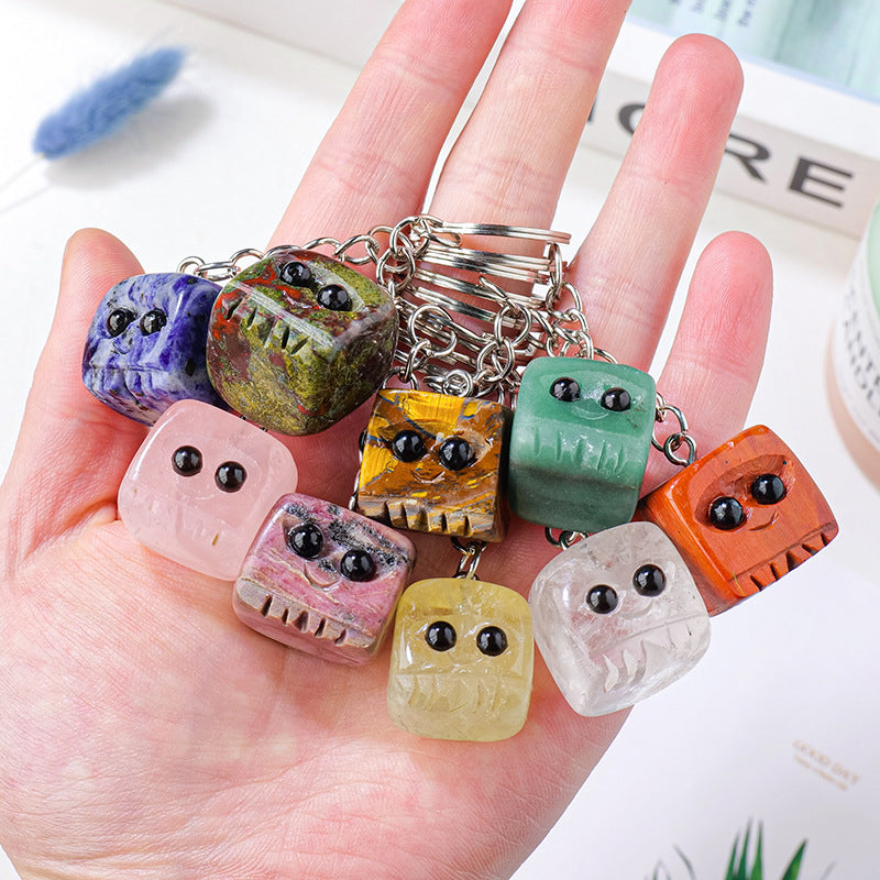 Natural crystal rough stone square cute pet keychain,78*20mm