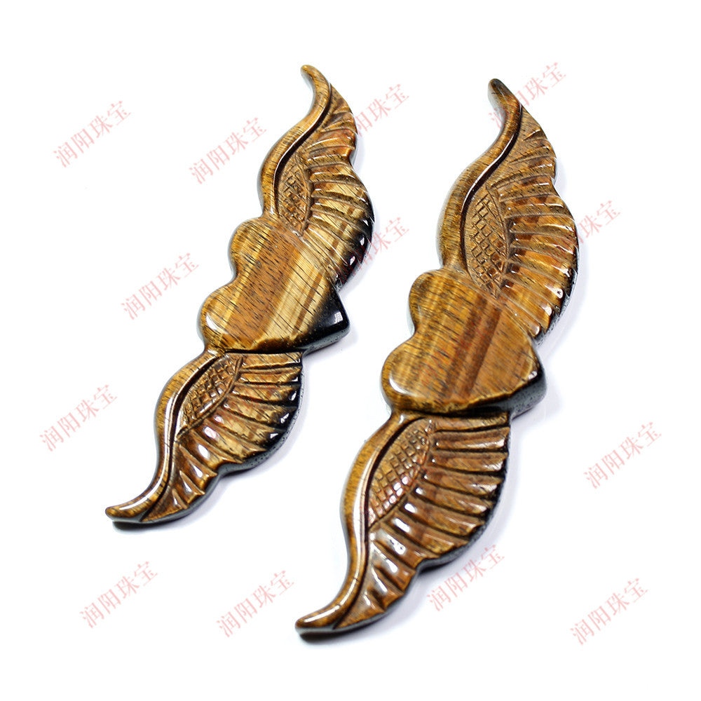 Polished carved  Tiger eye Crystal crafts Love wings,100mm