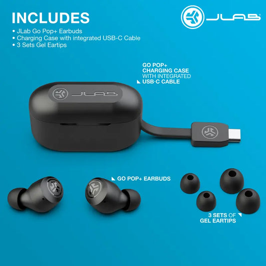 Earbuds Must-Have: JLab GO POP+ True Wireless Earbuds with 35+ Hour Playtime and Custom EQ3 Sound