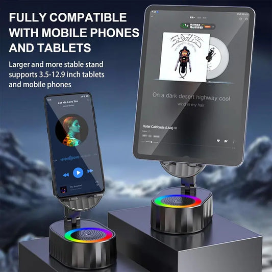 AKLLCCR Wireless Bluetooth Speaker Music Audio Phone Cell Phone Holder Box 5in1 Emergency Rechargeable (3000mAh) With Colorful Ambient Light 300° Foldable for Tablet iPhone Android