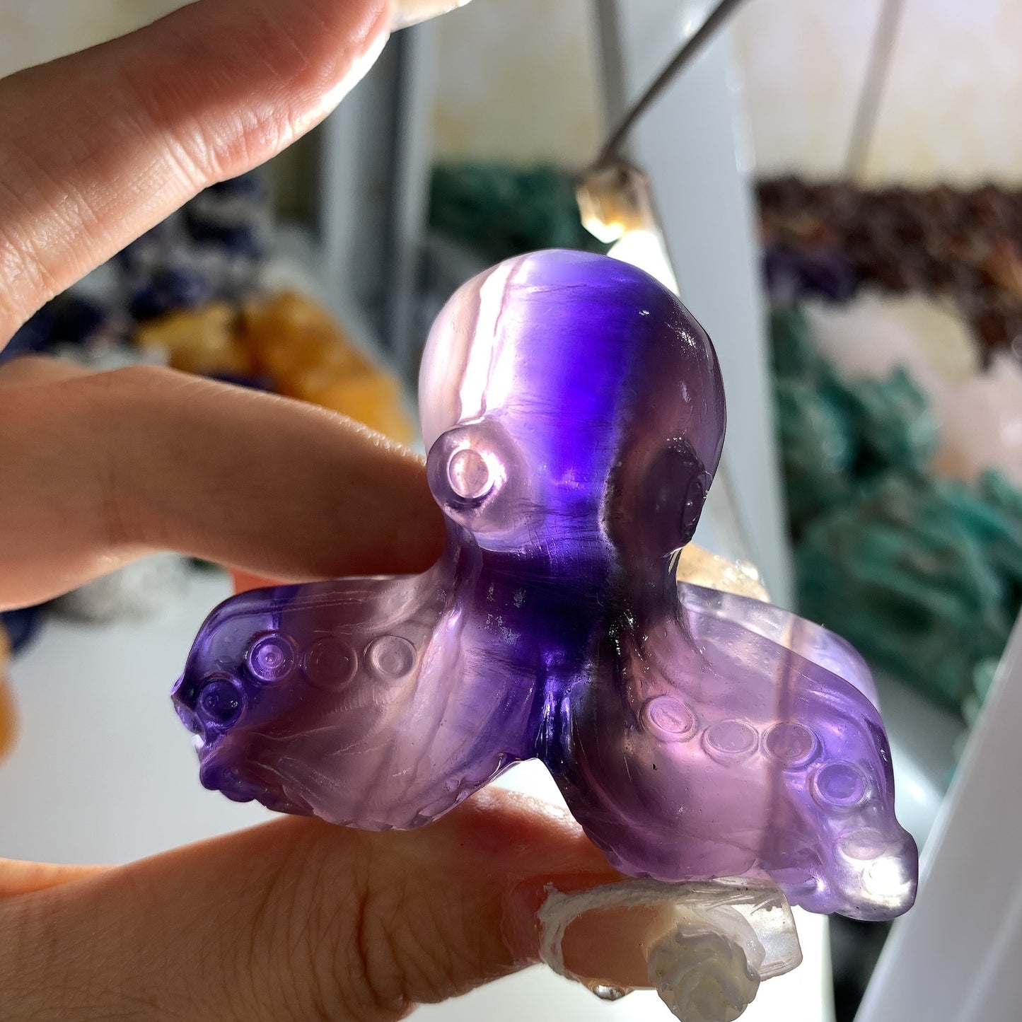 Natural crystal fluorite octopus carving,49mm