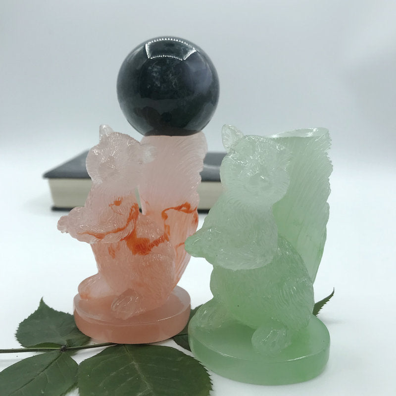 Squirrel crystal sphere imitation jade resin holder,39*33*82mm