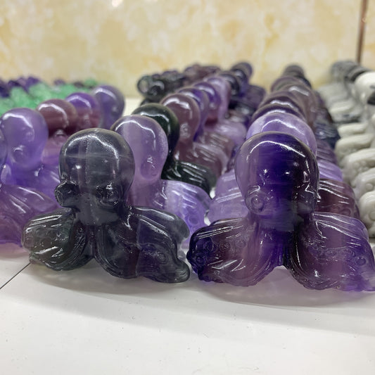 Natural crystal fluorite octopus carving,49mm