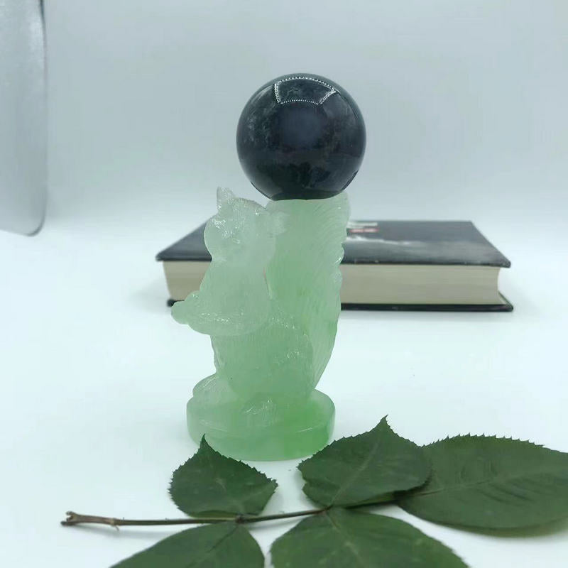 Squirrel crystal sphere imitation jade resin holder,39*33*82mm