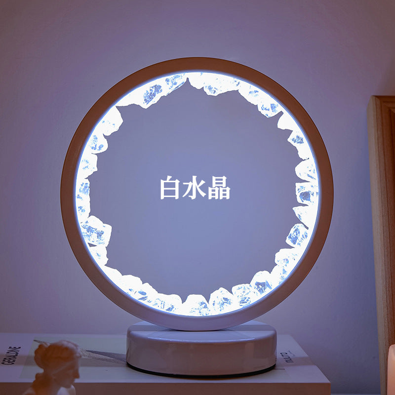 Crystal cluster round night light USB plug-in base, 180*100mm