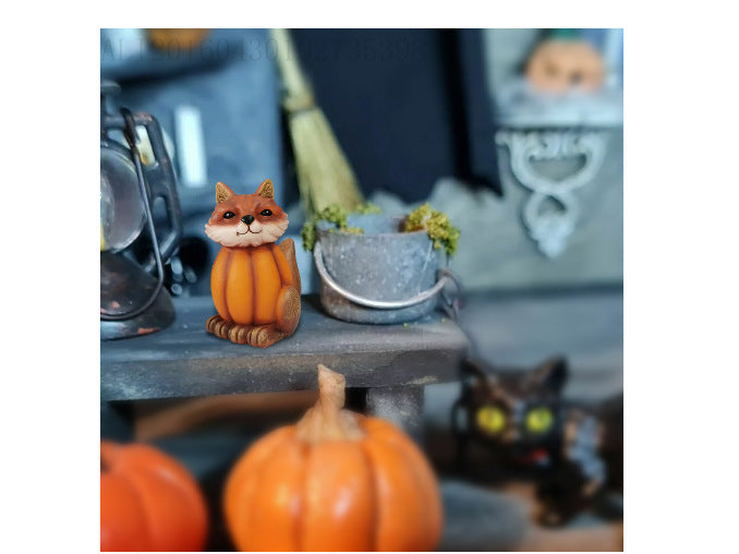 Halloween animal head pumpkin fox Resin carving, 130*100mm