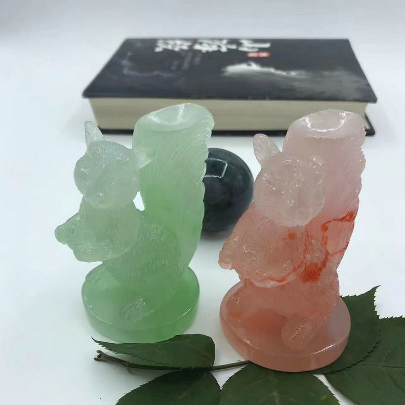 Squirrel crystal sphere imitation jade resin holder,39*33*82mm