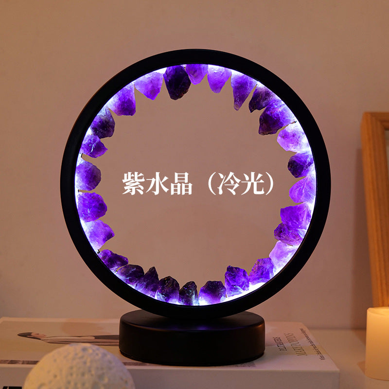 Crystal cluster round night light USB plug-in base, 180*100mm