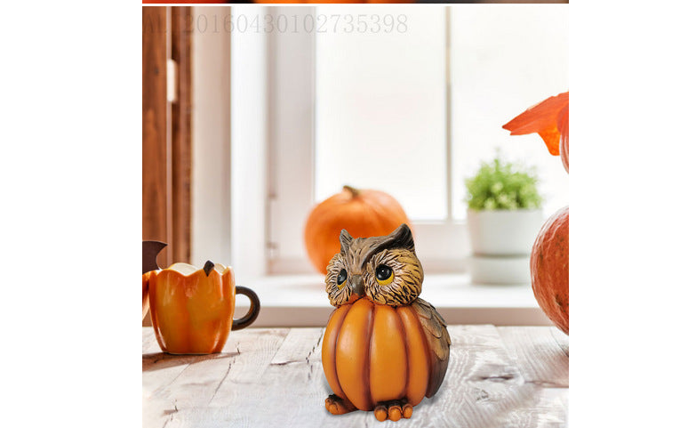 Halloween animal head pumpkin owl Resin carving, 130*100mm