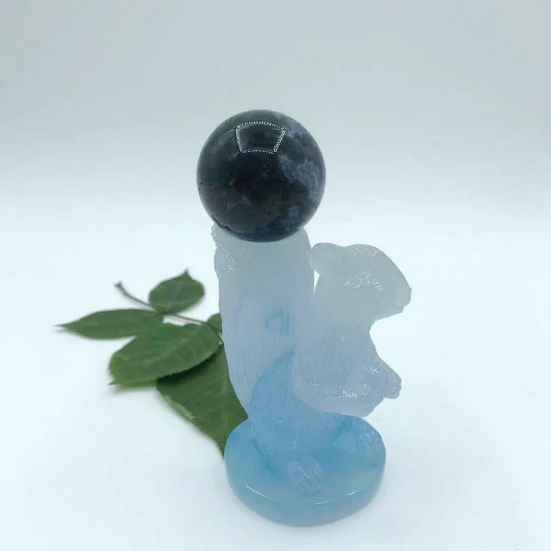 Squirrel crystal sphere imitation jade resin holder,39*33*82mm