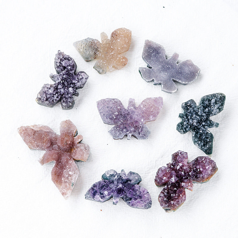 Natural amethyst clusters-butterfly carvings,30-50mm