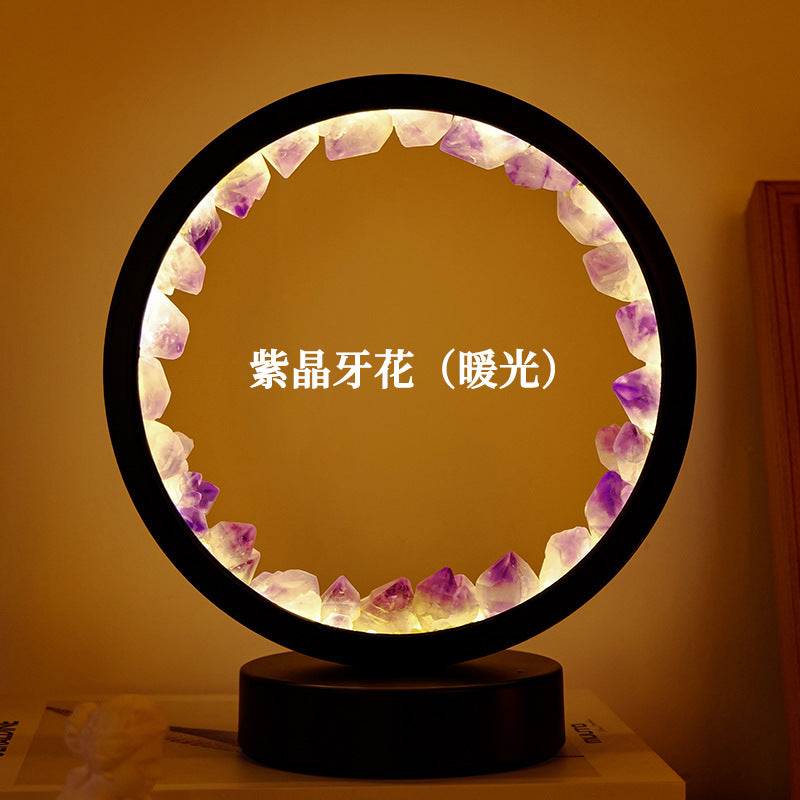 Crystal cluster round night light USB plug-in base, 180*100mm