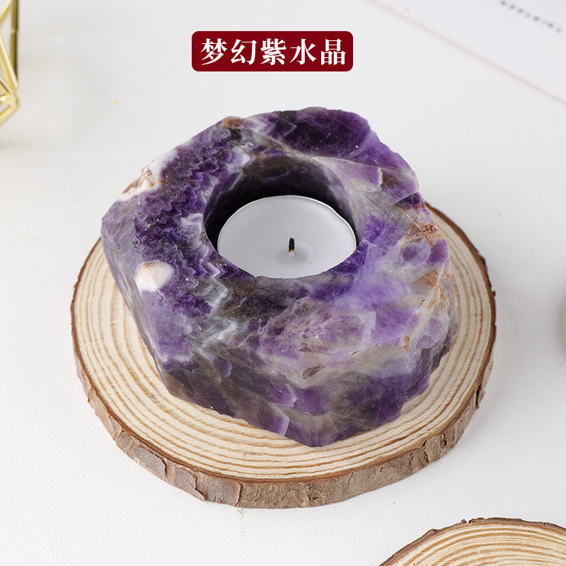 Natural crystal rough stone candle holder,90-100mm