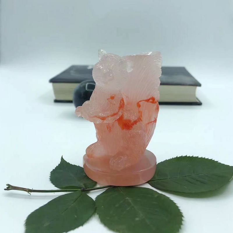 Squirrel crystal sphere imitation jade resin holder,39*33*82mm