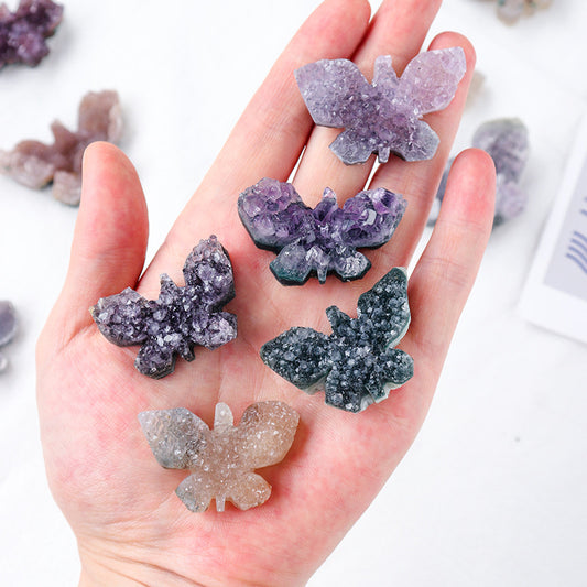 Natural amethyst clusters-butterfly carvings,30-50mm