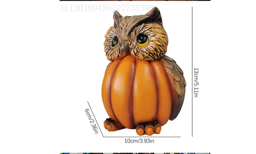 Halloween animal head pumpkin owl Resin carving, 130*100mm