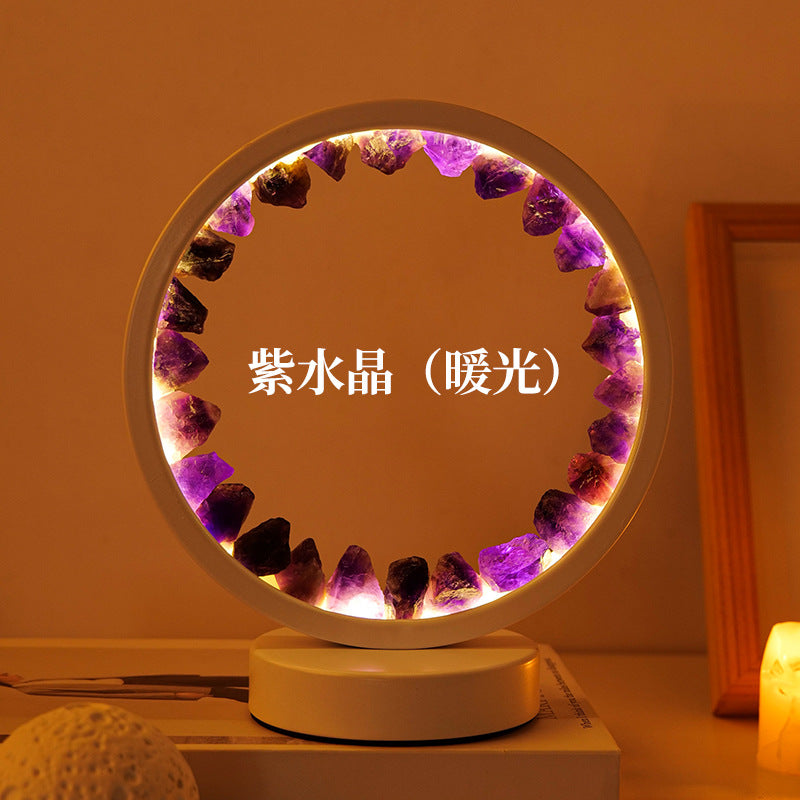 Crystal cluster round night light USB plug-in base, 180*100mm