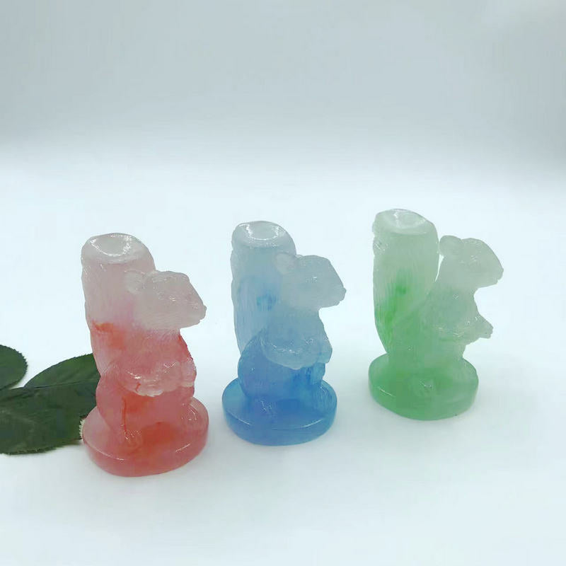 Squirrel crystal sphere imitation jade resin holder,39*33*82mm