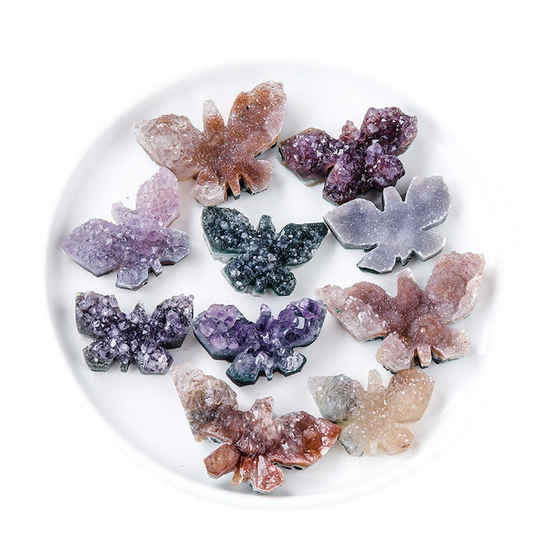 Natural amethyst clusters-butterfly carvings,30-50mm