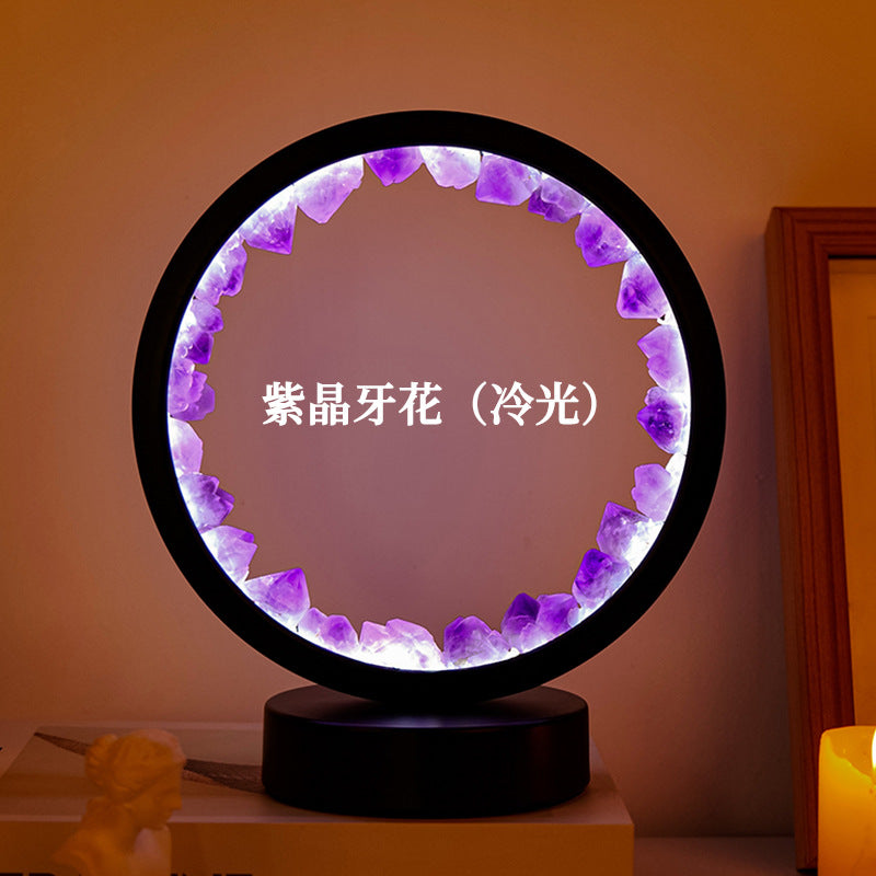 Crystal cluster round night light USB plug-in base, 180*100mm