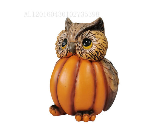 Halloween animal head pumpkin owl Resin carving, 130*100mm