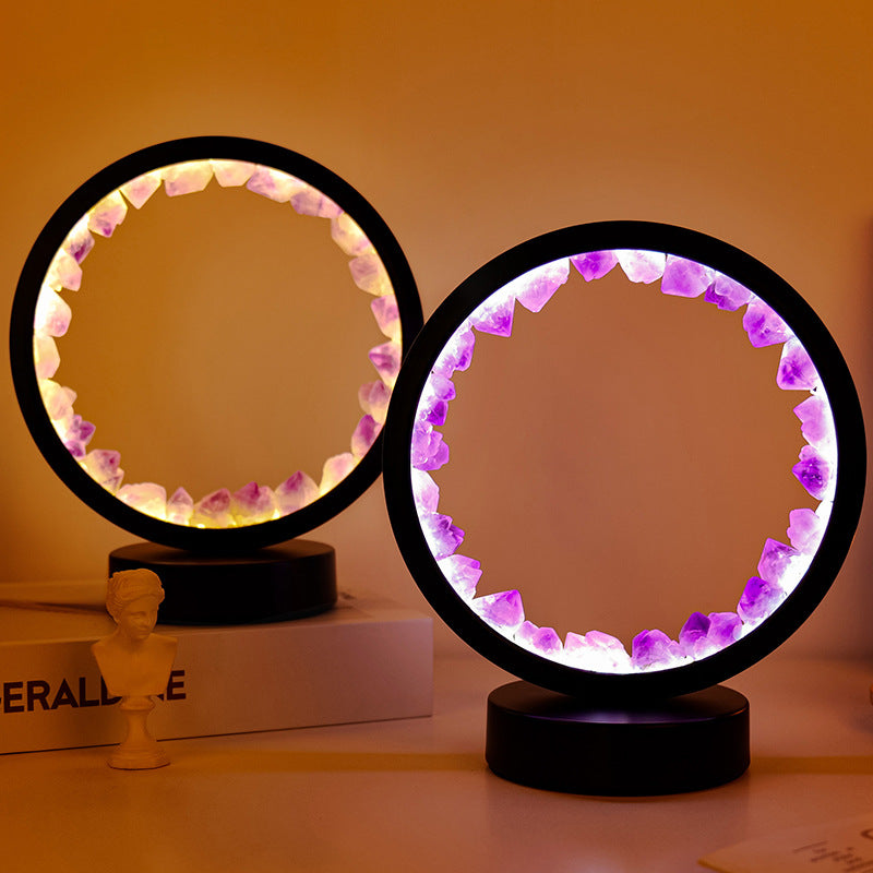 Crystal cluster round night light USB plug-in base, 180*100mm