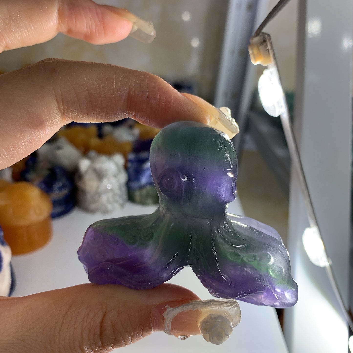 Natural crystal fluorite octopus carving,49mm