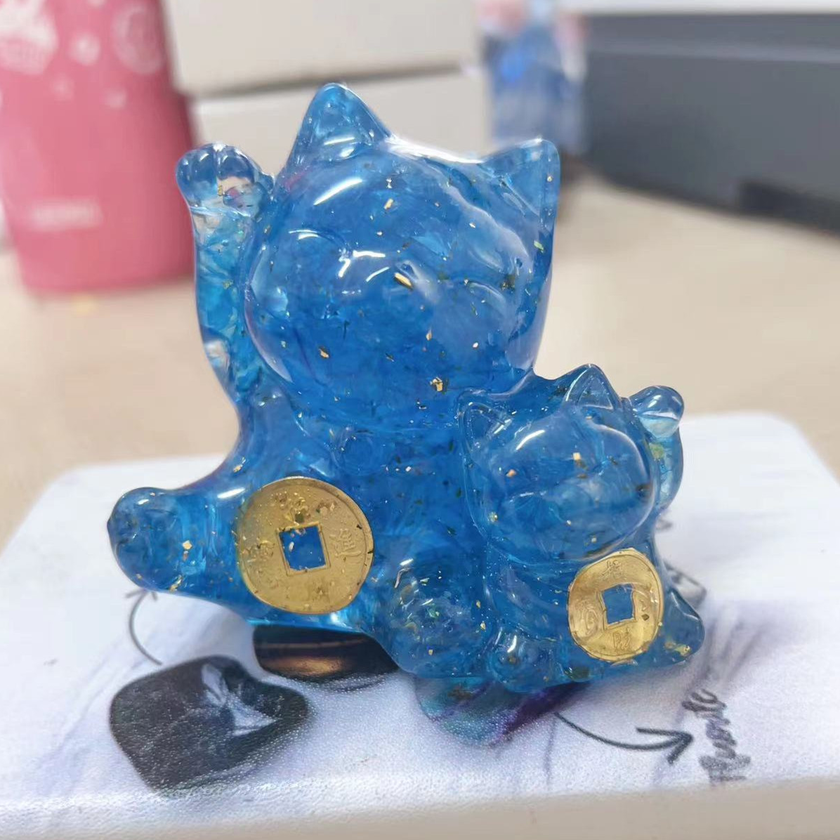 Lucky cat Crystal carving,65*60*70mm