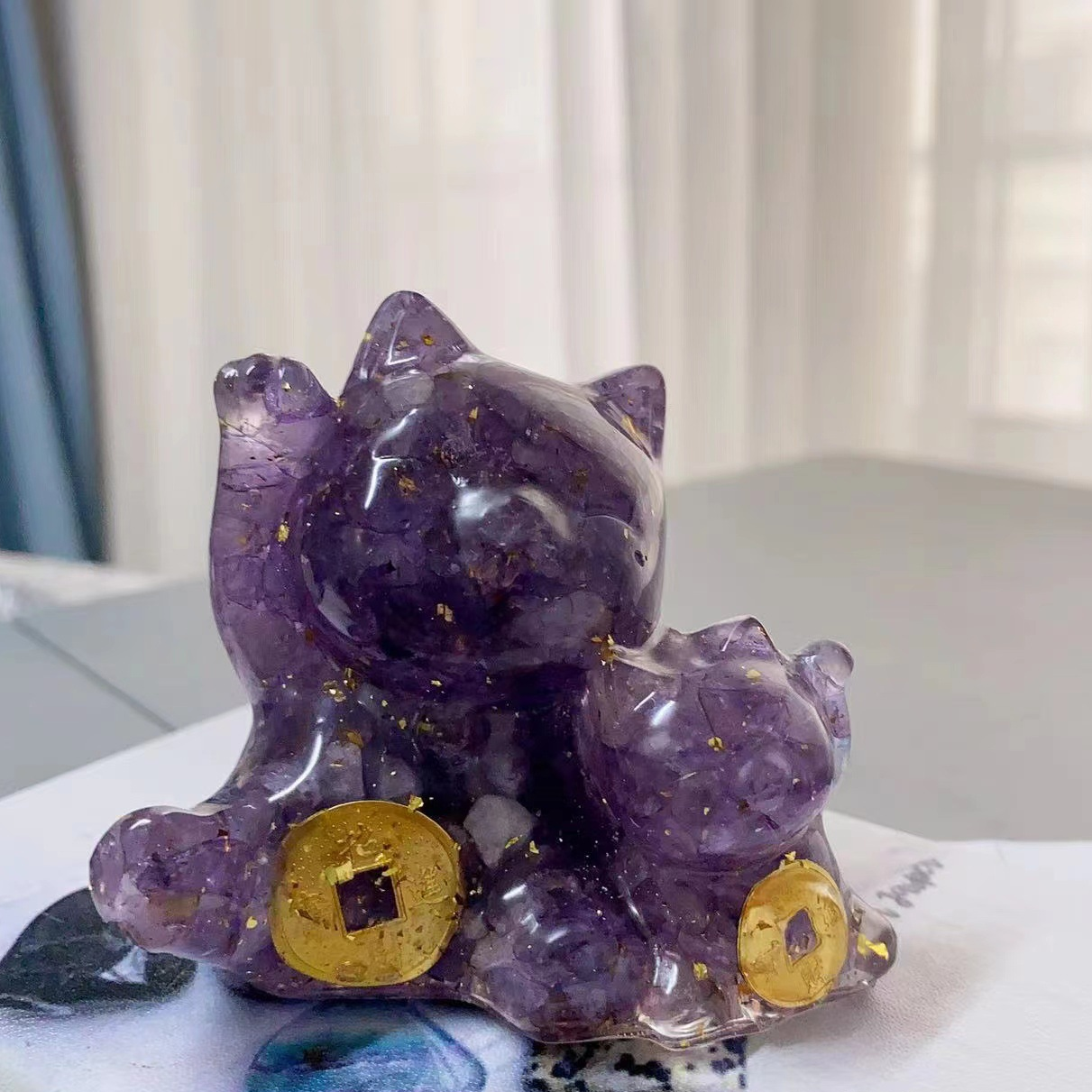 Lucky cat Crystal carving,65*60*70mm