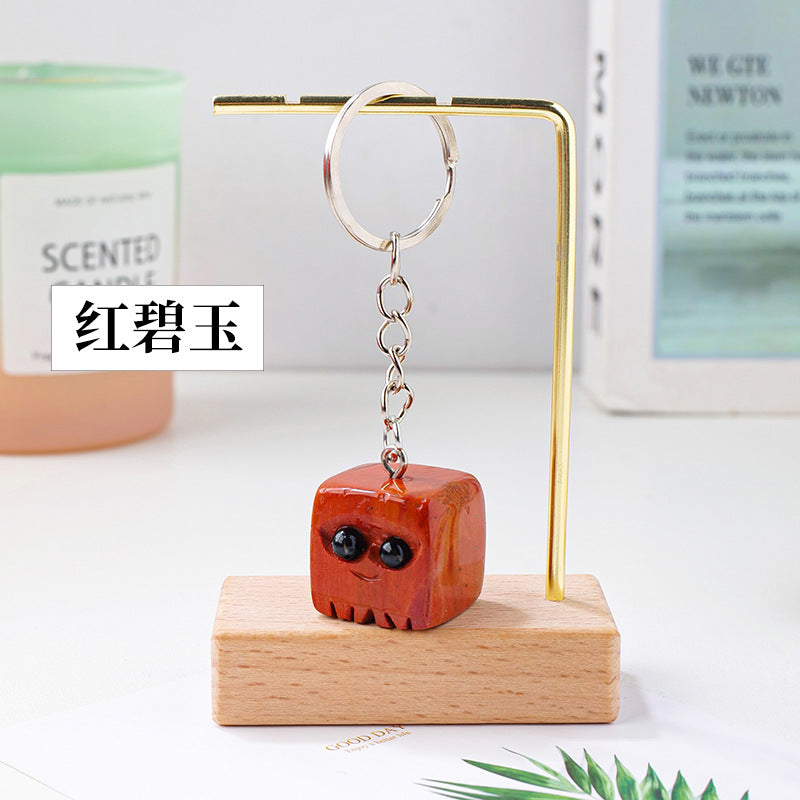 Natural crystal rough stone square cute pet keychain,78*20mm