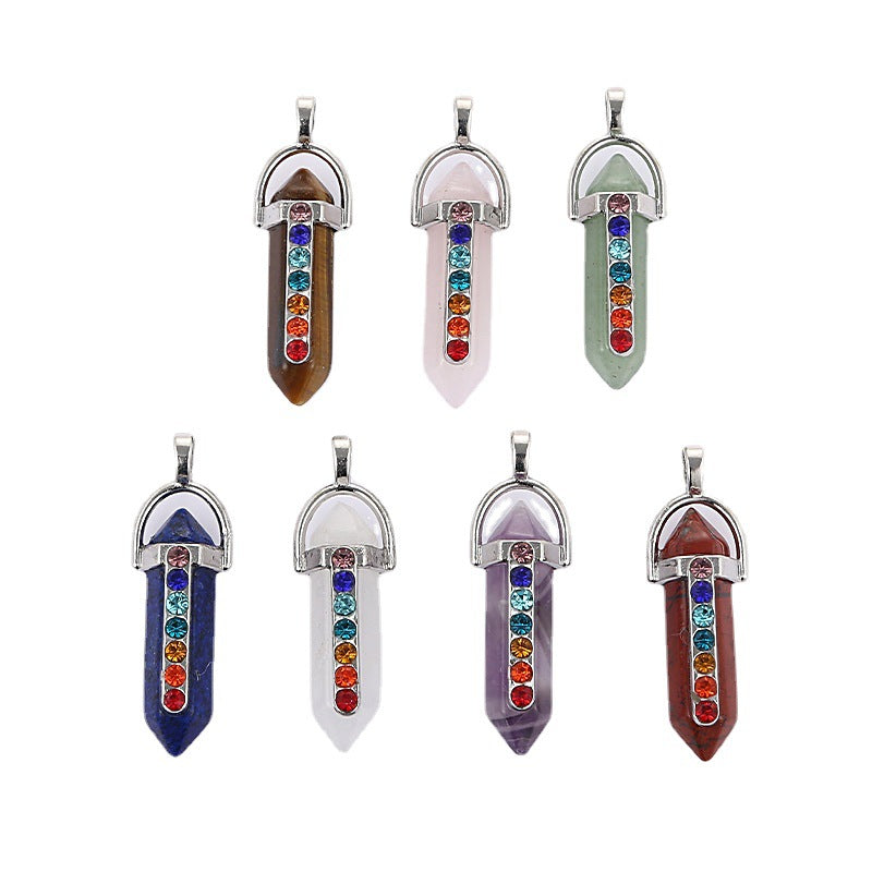 Seven - color alloy, double - pointed hexagon, agate crystal pendant 8*32mm/5-6g 2pcs price