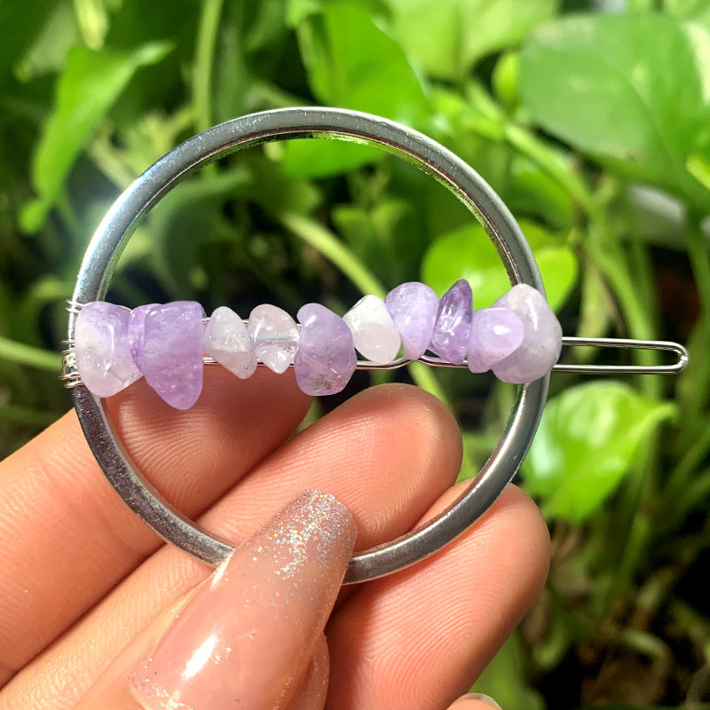 Natural crystal circle hairpin 60mm*45mm