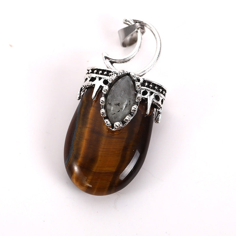 Flash stone natural crystal flat necklace Oval women's pendant 21*46mm