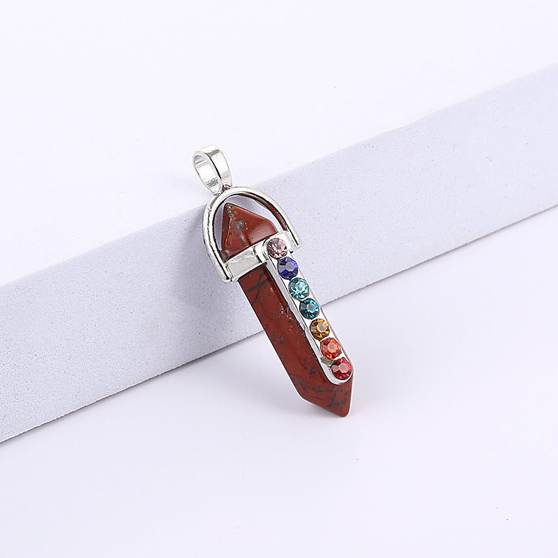 Seven - color alloy, double - pointed hexagon, agate crystal pendant 8*32mm/5-6g 2pcs price