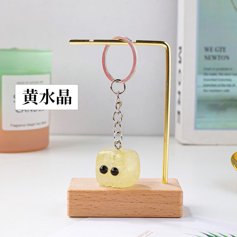 Natural crystal rough stone square cute pet keychain,78*20mm