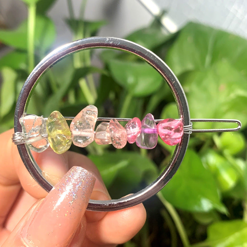 Natural crystal circle hairpin 60mm*45mm