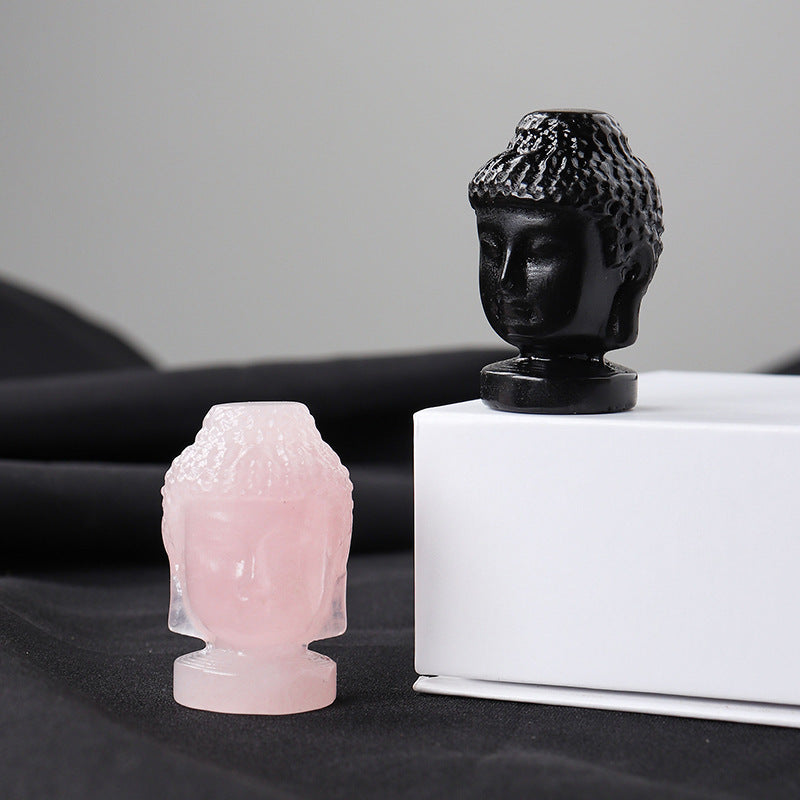 Buddha's head Crystal Obsidian and Pink Rose