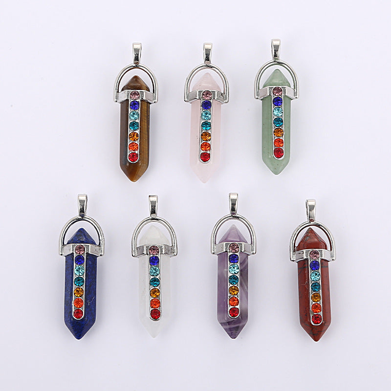 Seven - color alloy, double - pointed hexagon, agate crystal pendant 8*32mm/5-6g 2pcs price