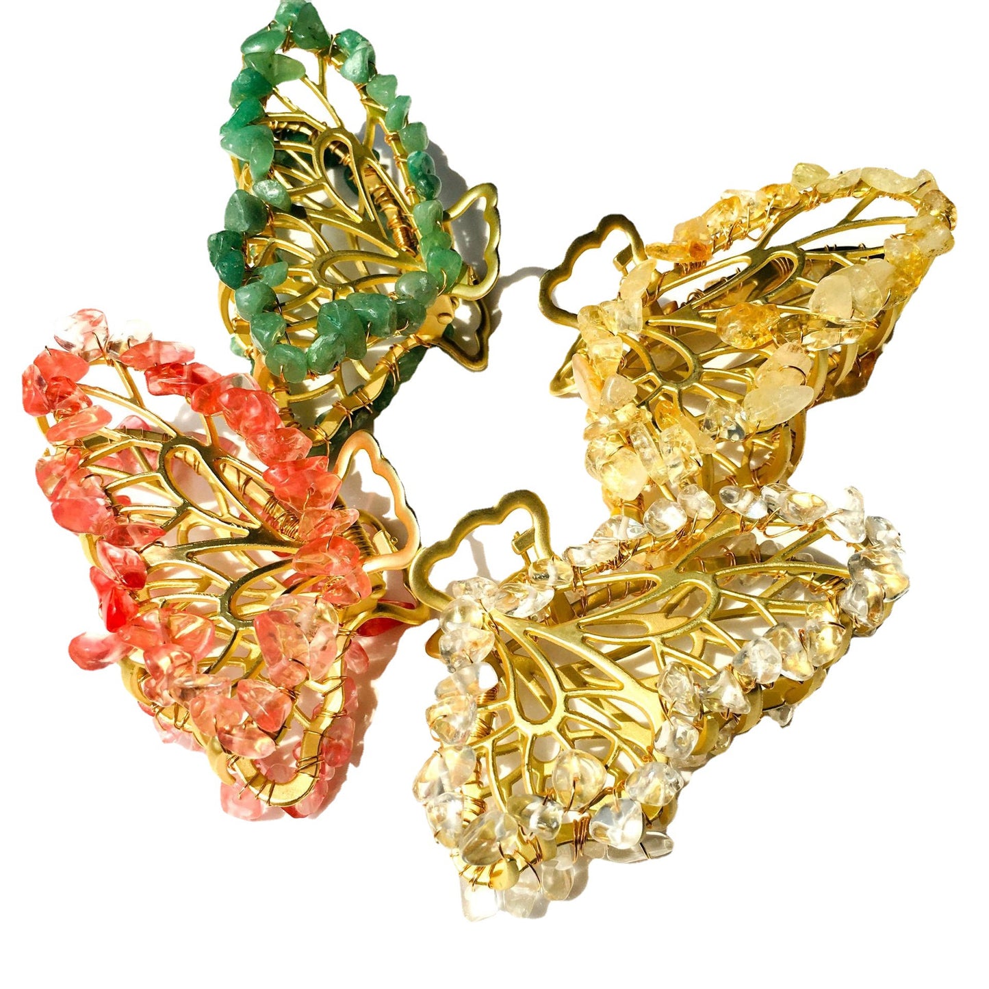 Natural crystal alloy crushed stone hair clip