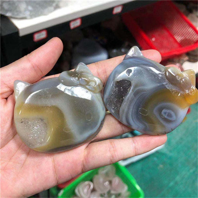 Agate crystal caves cat Random 1set=2pcs,50-60mm