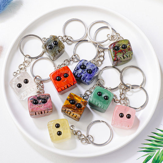 Natural crystal rough stone square cute pet keychain,78*20mm