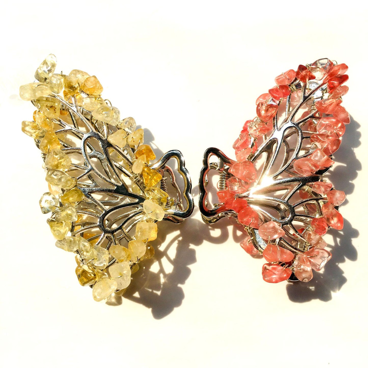 Natural crystal alloy crushed stone hair clip