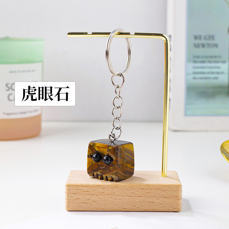 Natural crystal rough stone square cute pet keychain,78*20mm