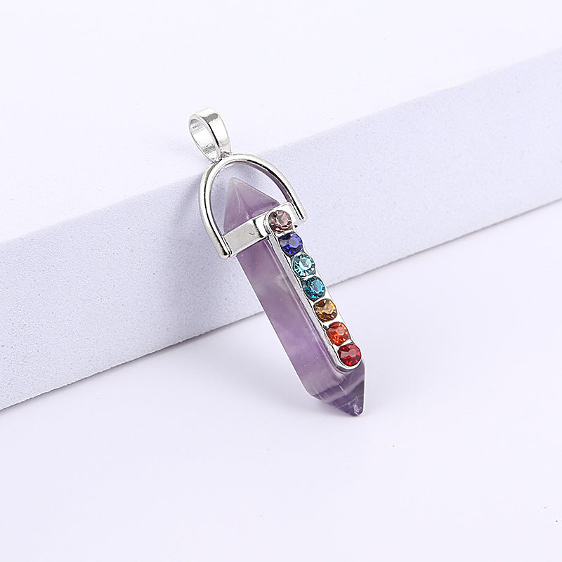 Seven - color alloy, double - pointed hexagon, agate crystal pendant 8*32mm/5-6g 2pcs price