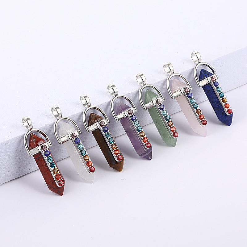 Seven - color alloy, double - pointed hexagon, agate crystal pendant 8*32mm/5-6g 2pcs price